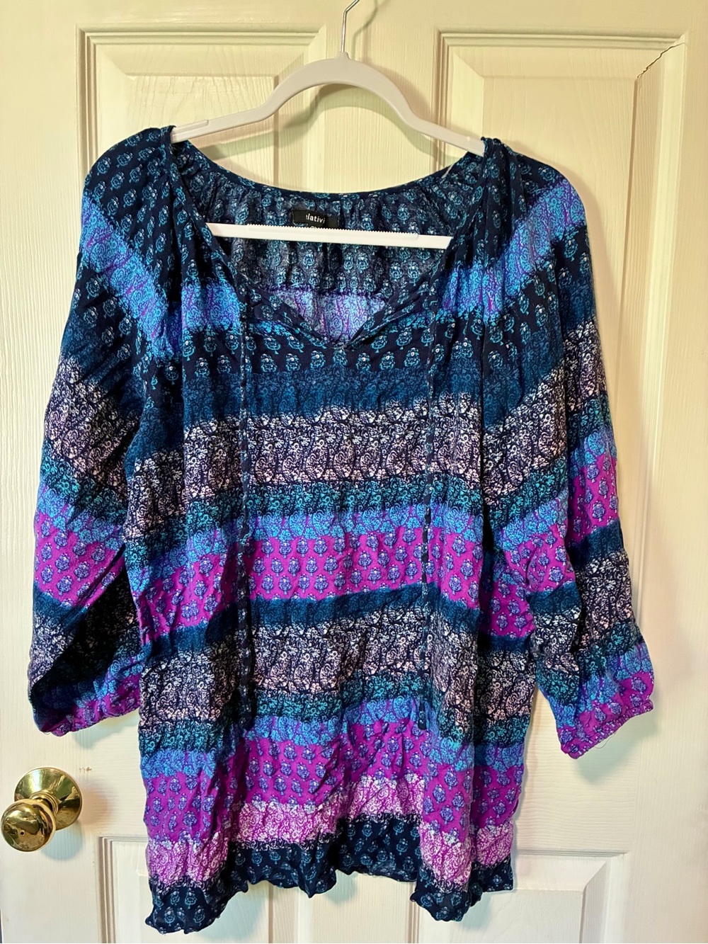 Relativity Striped Peasant Blouse in Blue & Purple